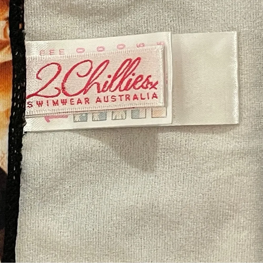 2 Chillies Swimwear Bikini Floral Bottom Cream Coral Brown Tan Size 6